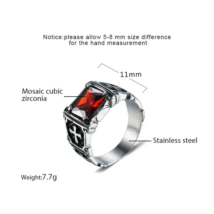 Red Rectangular Zircon Cross Gothic Ring price