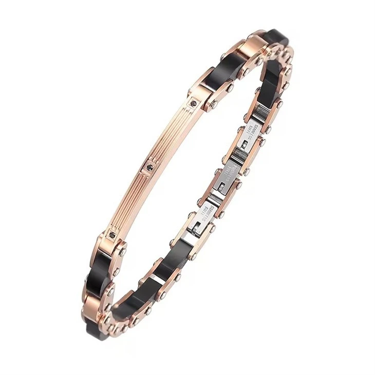 Fashion Trendy Black Jewelry Men Stainless Steel Wooden Bracelets