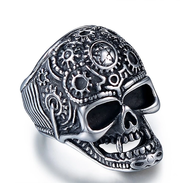 Steampunk Gear Skull Stainless Steel Ring factory